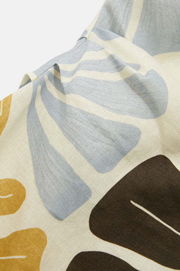 Cream Patterned Linen Women's Dress 6