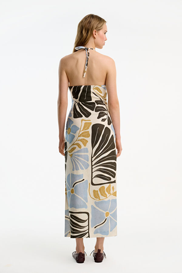 Cream Patterned Linen Women's Dress 2