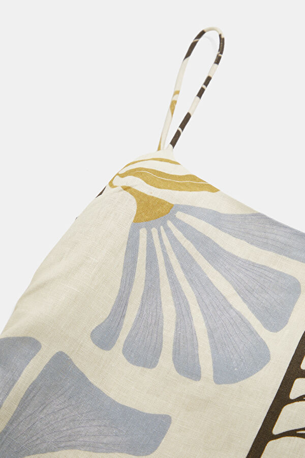 Cream Patterned Mini Linen Women's Dress 5