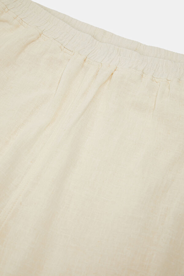 Ekru Wide Leg Pamuk/Keten Kadın Pantolon 3