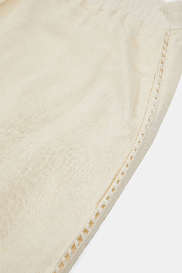Ekru Wide Leg Pamuk/Keten Kadın Pantolon 4