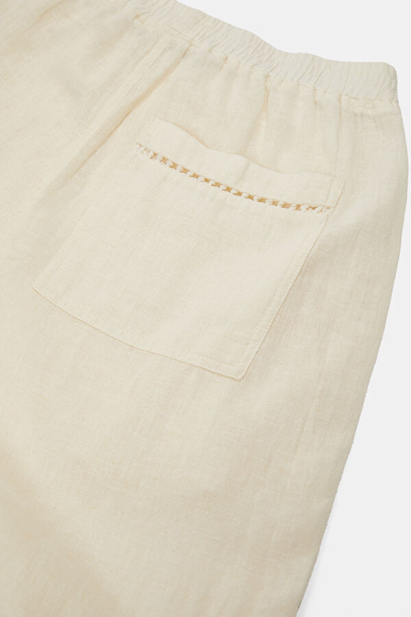 Ekru Wide Leg Pamuk/Keten Kadın Pantolon 5