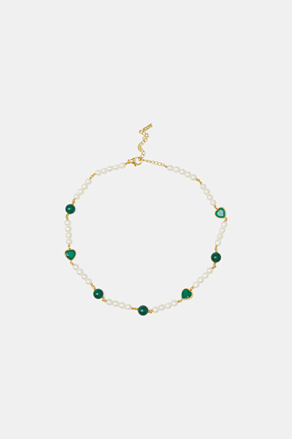 Green Onyx Freshwater White Necklace