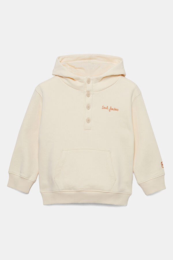Krem Kapuşonlu Çocuk Sweatshirt