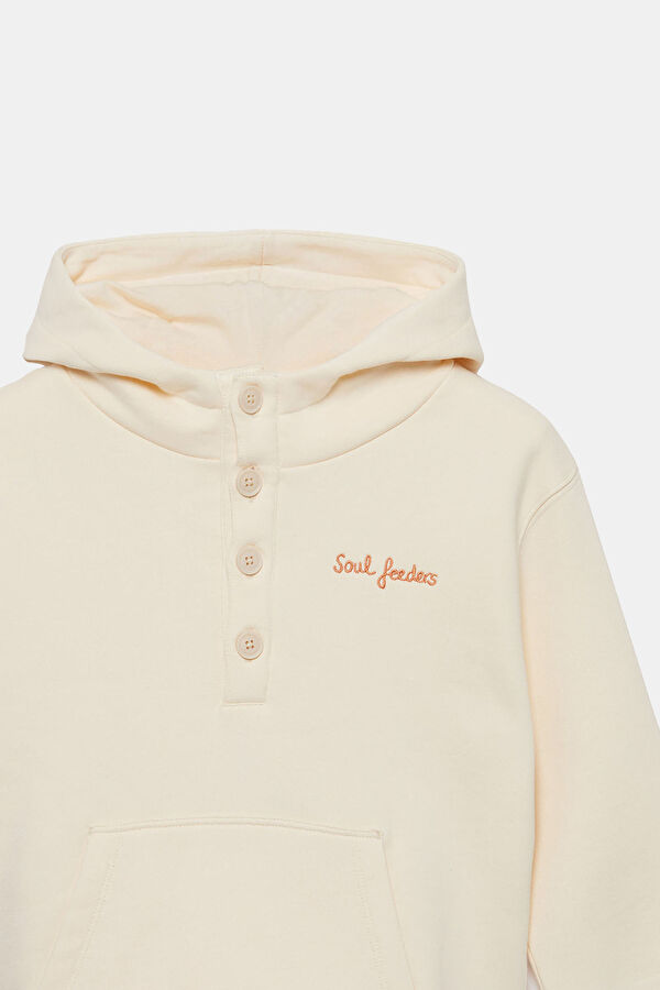 Krem Kapuşonlu Çocuk Sweatshirt 2