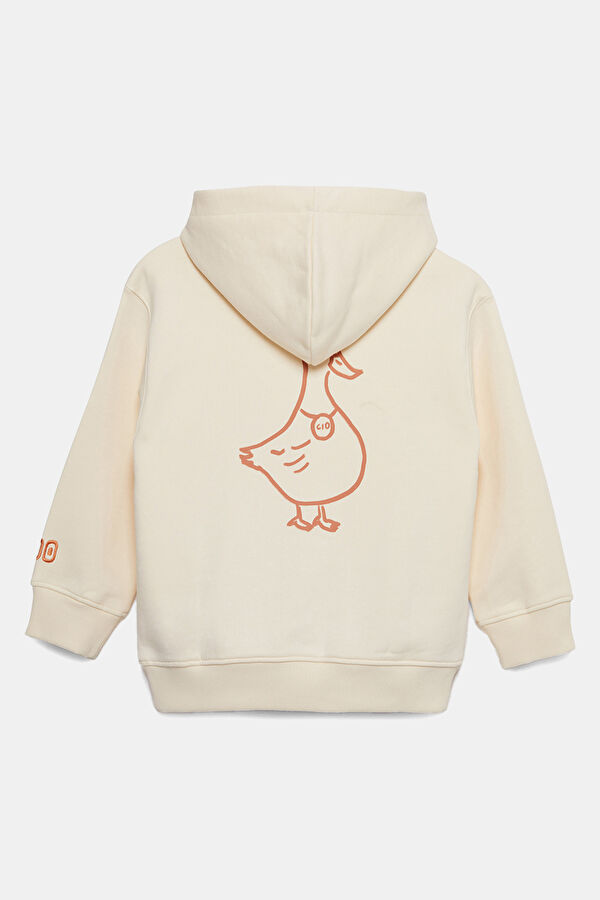Krem Kapuşonlu Çocuk Sweatshirt 3