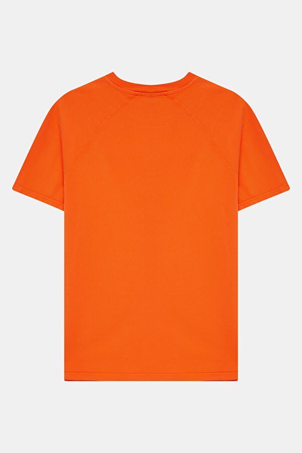 Relax Kalıp Turuncu Bisiklet Yaka Baskılı Erkek T-Shirt 2