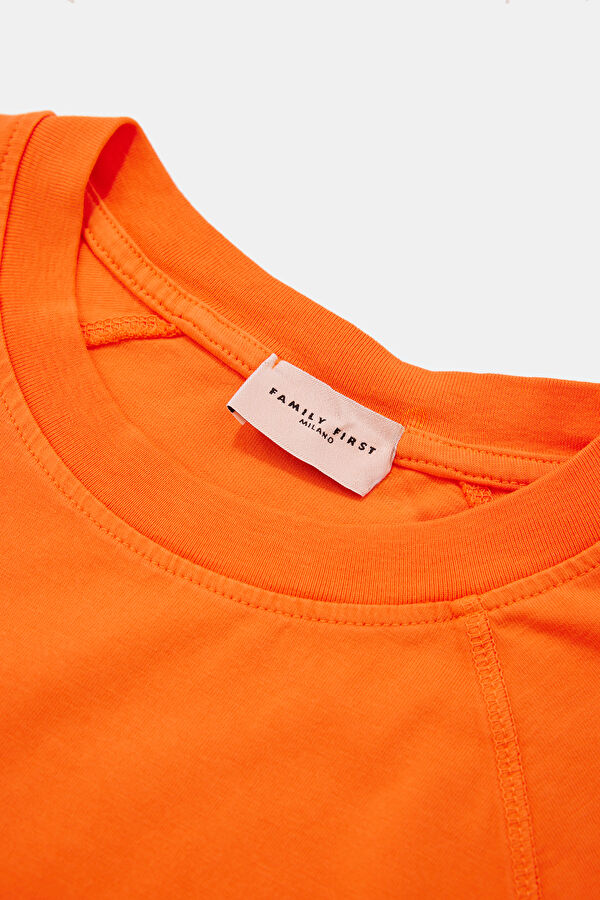 Relax Kalıp Turuncu Bisiklet Yaka Baskılı Erkek T-Shirt 3