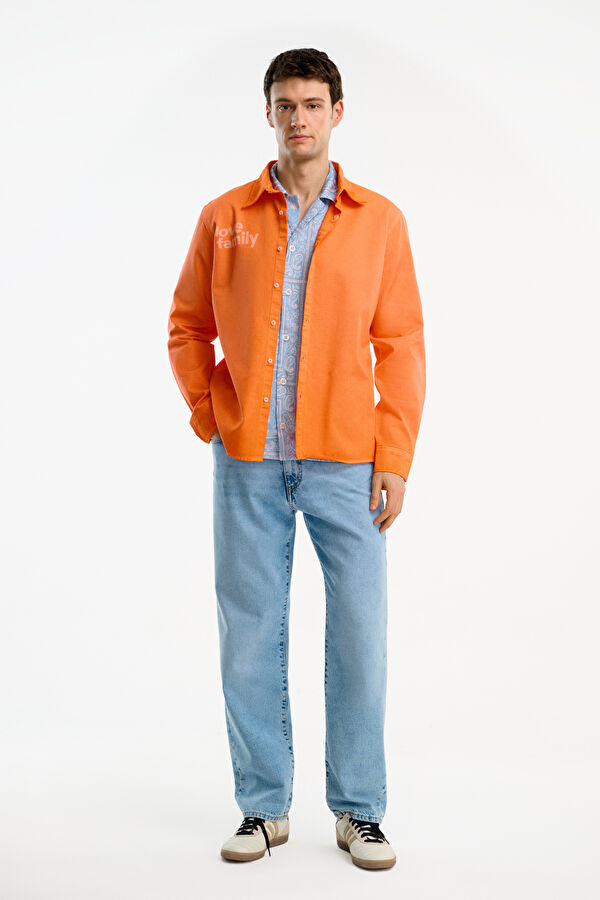 Relax Fit Orange Printed Men's Shirt 3