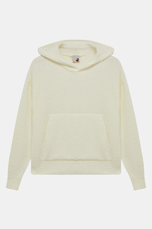 Ekru Kapuşonlu Kadın Sweatshirt