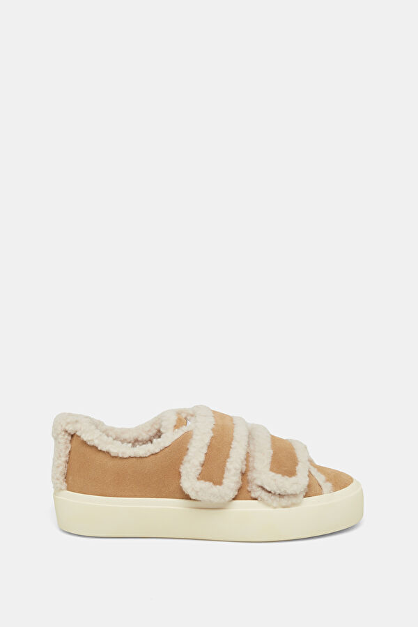 Shearling Low Velcro Bej Kadın Spor Ayakkabı