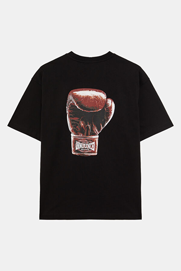 Relax Kalıp Siyah Bisiklet Yaka Baskılı Erkek T-Shirt 2