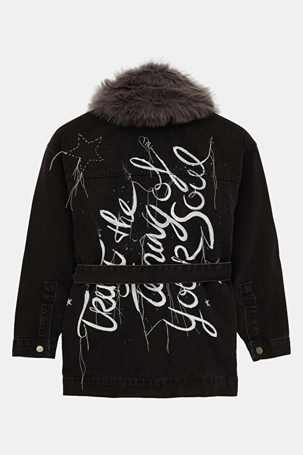 Black Faux Fur Collar Women's Jacket 2