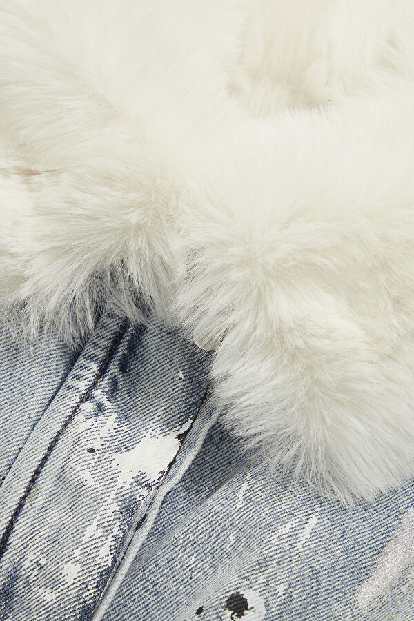 Ice Blue Women's Faux Fur Collar Coat 3