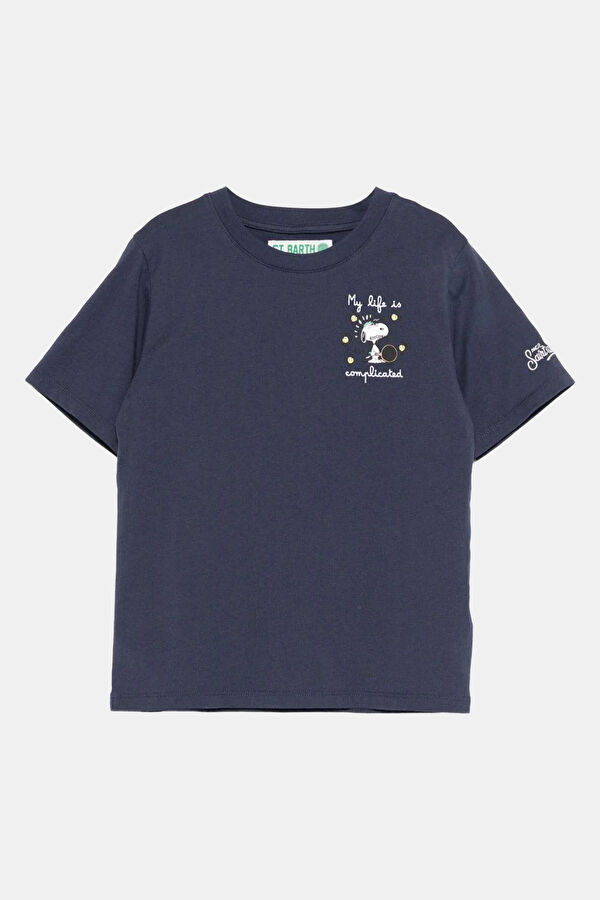 Navy Crew Neck Patterned Children's T-Shirt