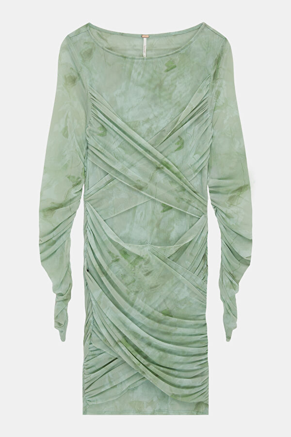 Aqua Green Patterned Mini Women's Dress