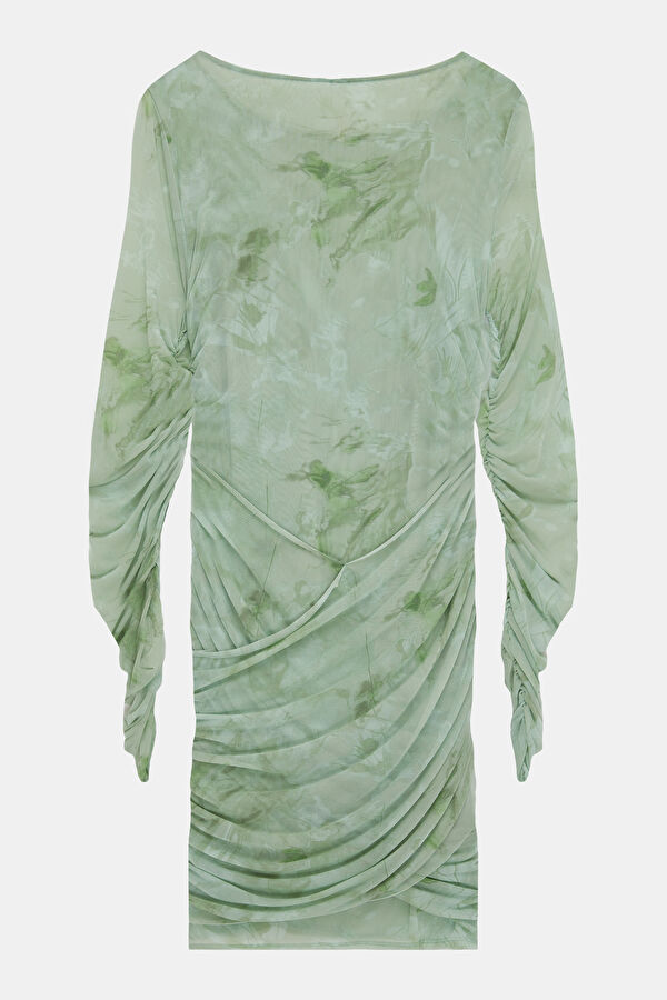 Aqua Green Patterned Mini Women's Dress 2