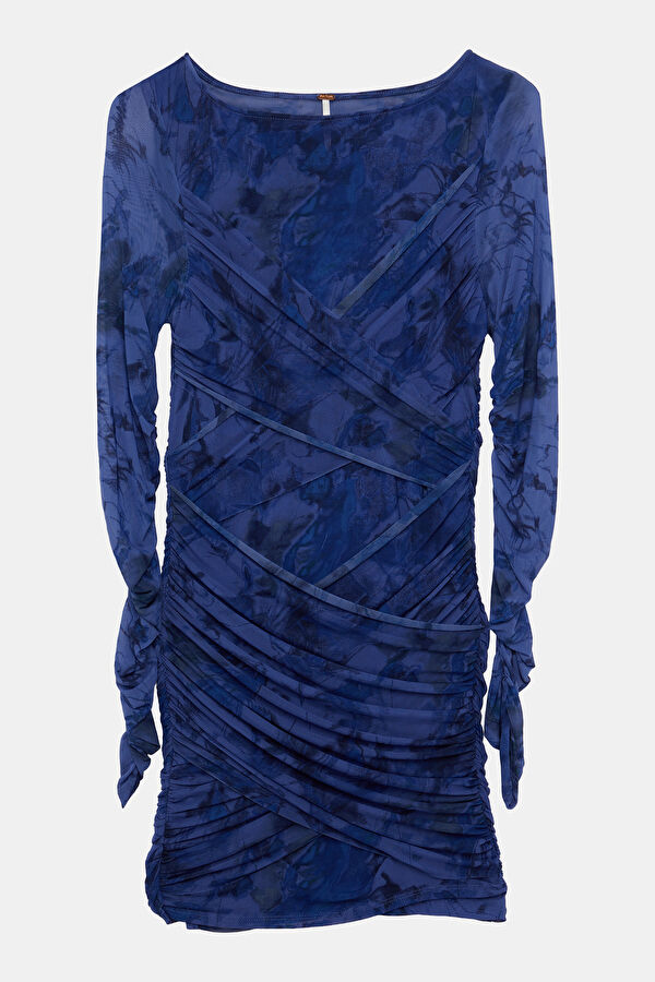 Blue Patterned Mini Women's Dress