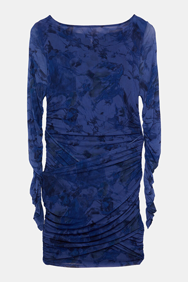Blue Patterned Mini Women's Dress 2