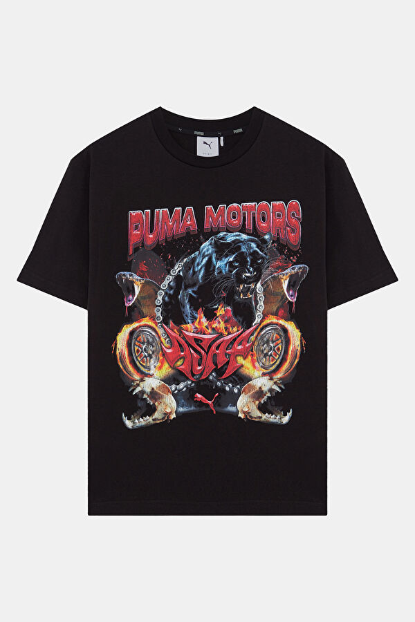 Relax Fit Black Crew Neck Printed T-Shirt