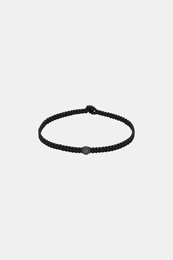 Oxidized Octagonal Black Macrame Silver Bracelet