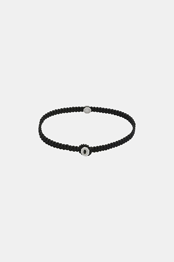 Octagonal Black Macrame Silver Bracelet