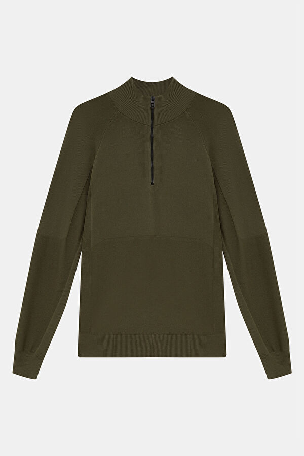 Relax Fit Khaki Stand-up Collar T-Shirt
