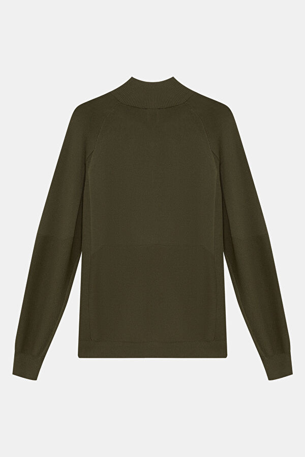Relax Fit Khaki Stand-up Collar T-Shirt 2