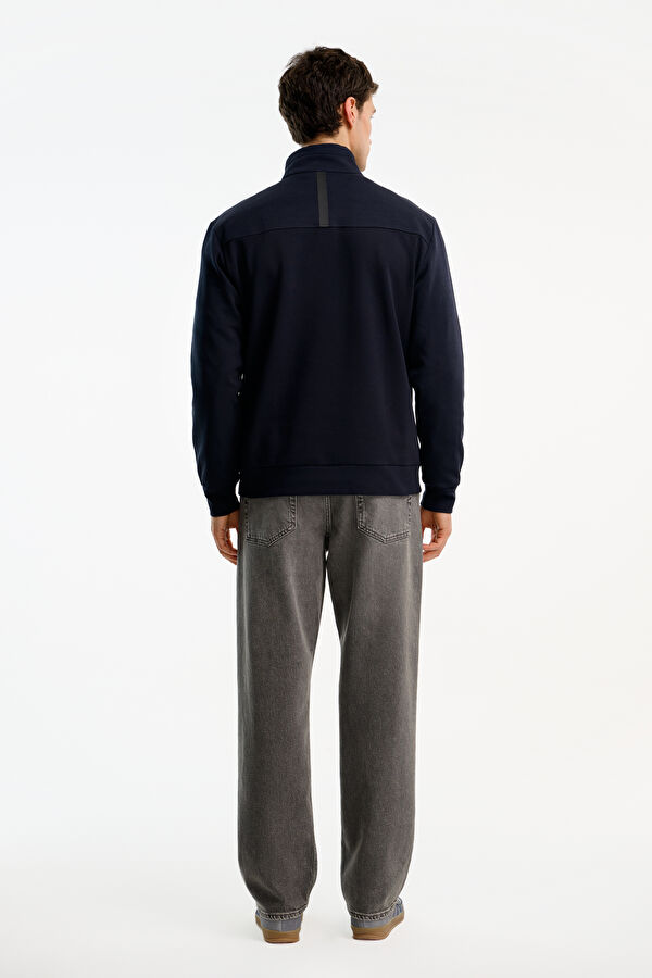 Lacivert Relax Kalıp Dik Yaka Erkek Sweatshirt 2