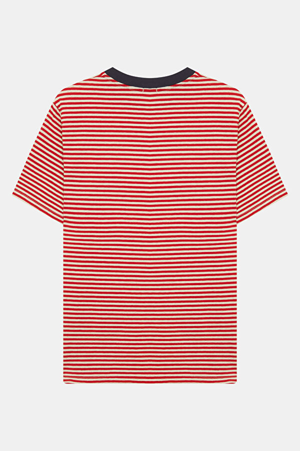 Red Crew Neck Striped Men's T-Shirt 2