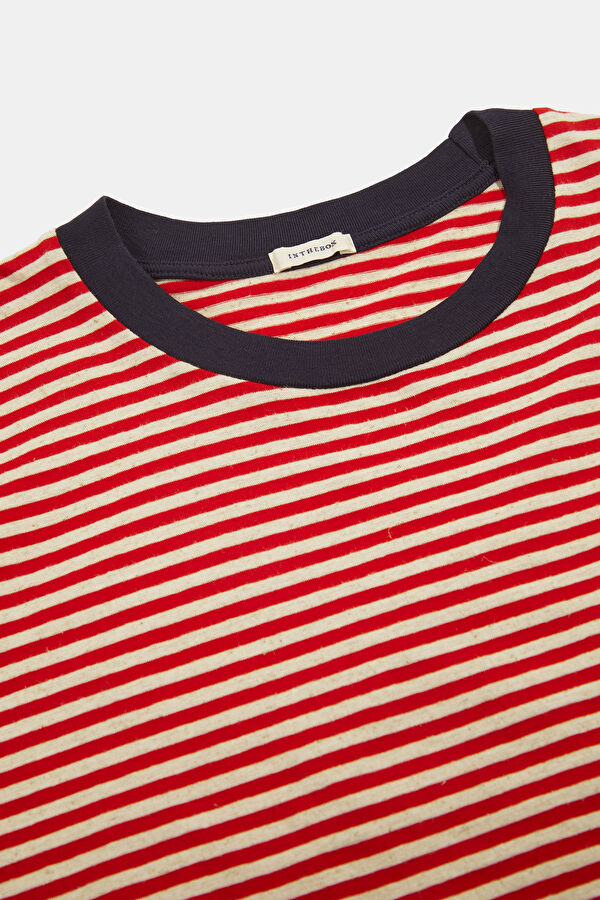 Red Crew Neck Striped Men's T-Shirt 3
