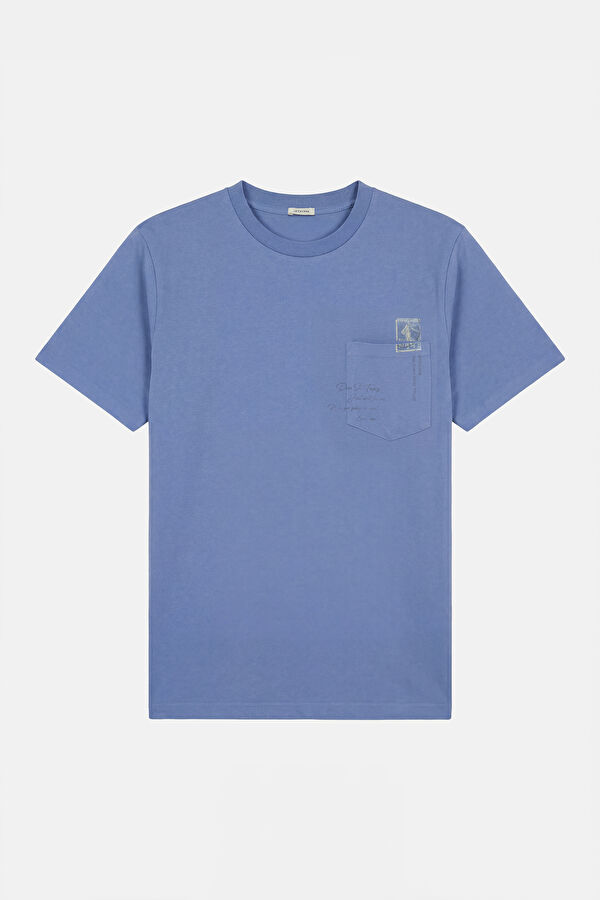 Blue Crew Neck Printed Men's T-Shirt