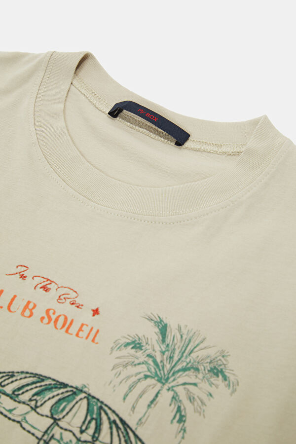 Beige Crew Neck Printed Men's T-Shirt 3
