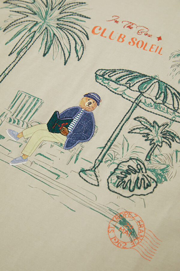 Beige Crew Neck Printed Men's T-Shirt 4