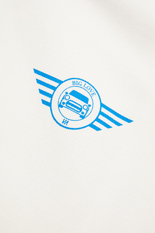 VA x MINI Ekru Polo Yaka Baskılı Erkek T-Shirt 4