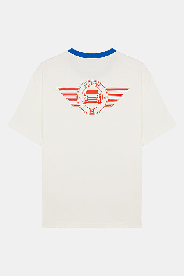 VA x MINI Ekru Bisiklet Yaka Baskılı Erkek T-Shirt 2