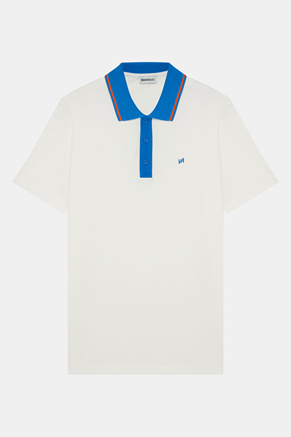 Ecru Embroidered Polo Neck T-Shirt