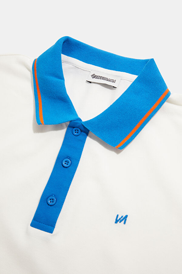 Ecru Embroidered Polo Neck T-Shirt 3
