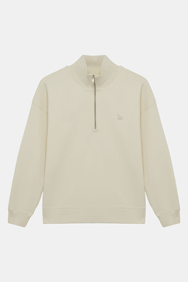 Açık Bej Dik Yaka Kadın Sweatshirt