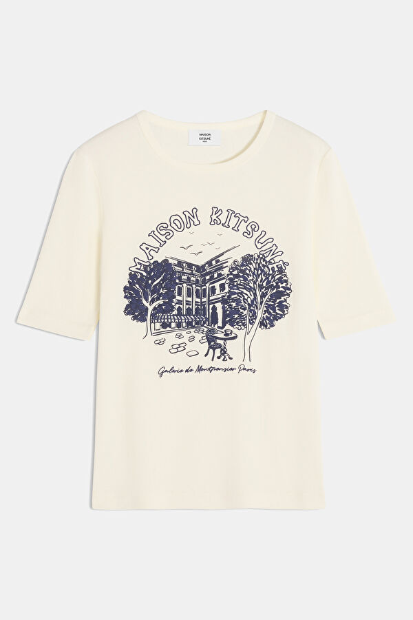 Ekru O Yaka Desenli Kadın T-Shirt