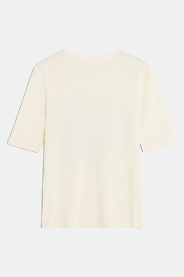 Ekru O Yaka Desenli Kadın T-Shirt 2