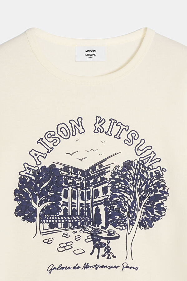 Ekru O Yaka Desenli Kadın T-Shirt 3