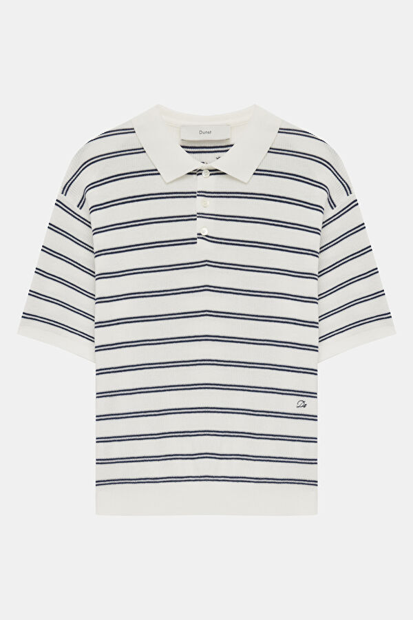 White Striped Short-Sleeved Women's Blouse