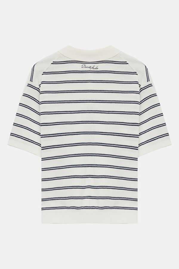 White Striped Short-Sleeved Women's Blouse 2