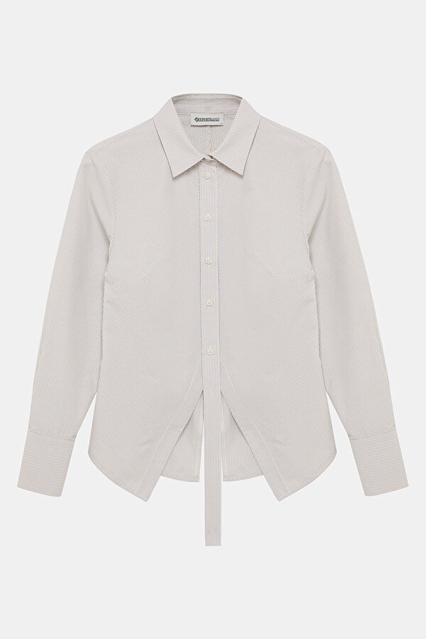 Beige Striped Women's Shirt 4