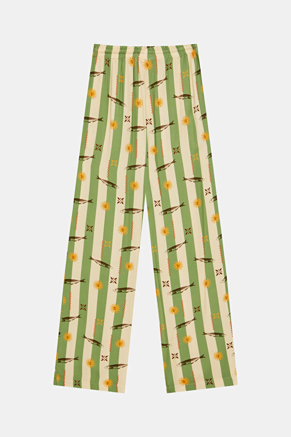 Yeşil Wide Leg Kadın Pantolon 5