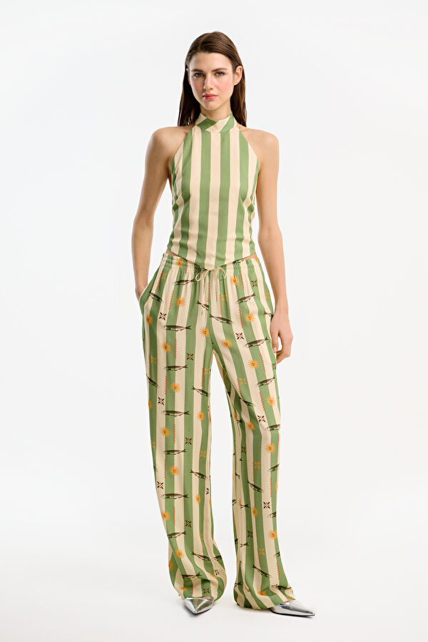 Yeşil Wide Leg Kadın Pantolon