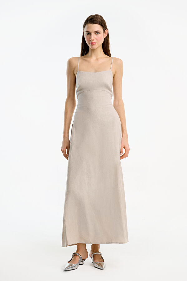 Stone Patterned Linen Women's Short Dress