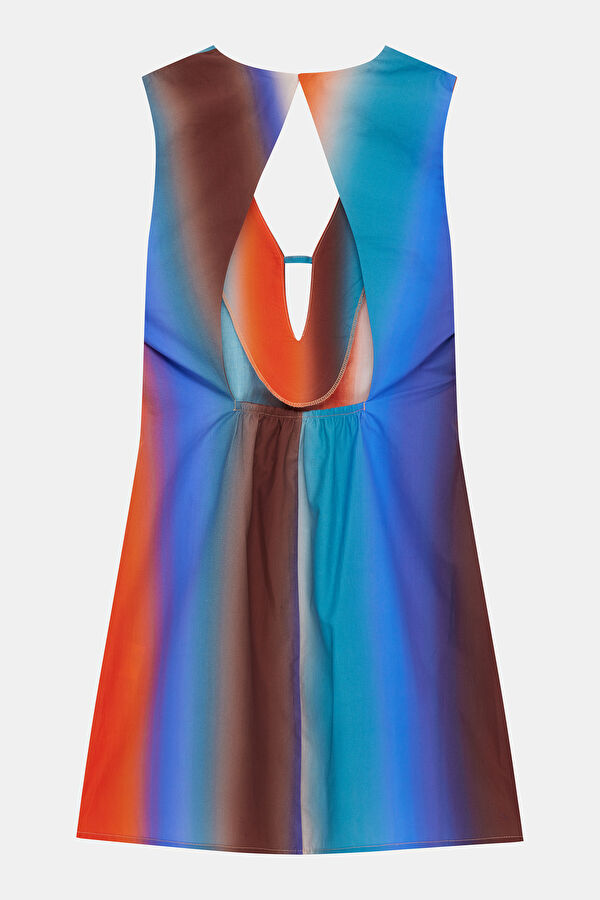 Multicolored Striped Patterned Short Women's Dress 2