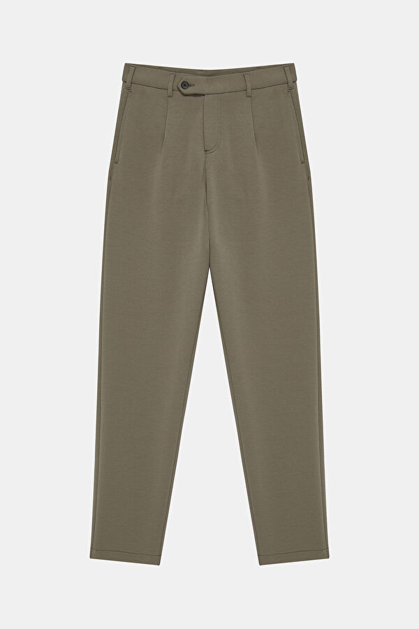 Beige Tapered Fit Men's Trousers